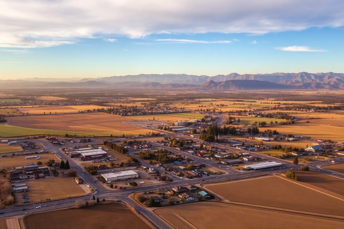 Aerial view of Sanger, California and the surrounding Central Valley